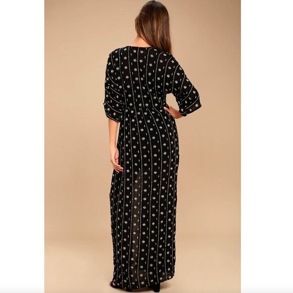 Black Maxi Dress Embroidered Beach Button Up Large - Picture 2 of 15